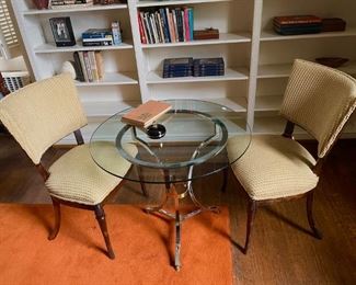 Jansen occasional table with pair of European chairs c. 1940