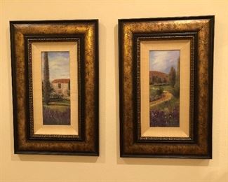 Various wall art including these Italian countryside framed matching pieces