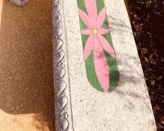 Pair of cement benches with tile inlay