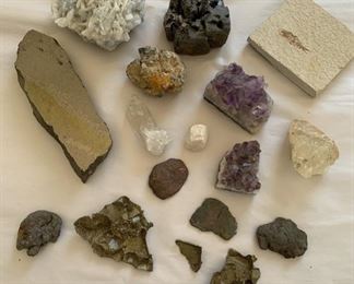 Couple Amethyst Clusters From Brazil, A Wyoming Fish Fossil, And A Galena From Missouri