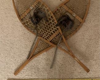Vintage Snow Shoes With Worn Leather Bindings ~ Wood Snowshoes With Rawhide Lacing ~ From Gart Brothers Denver