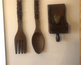 Wooden spoon and fork  home interior 