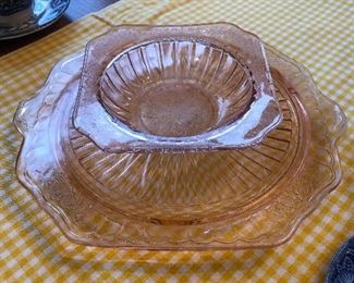 Cabbage rose cake plate and bowl 
