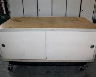 Rolling Mobile Counter Height Storage Cabinet with Work Surface Top