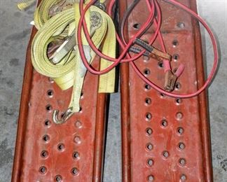 Solid Steel Auto Ramp Set, Jumper Cables, 2" Heavy Duty Ratchet Tie Downs 27 FT