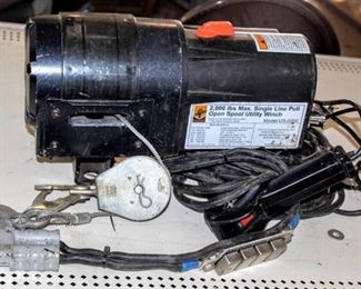 2000 LB Max Single Line Pull Open Spool Utility Winch with Remote Control Model US-0200, Untested