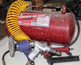 7 Gallon Portable Air Tank, Air Hose & 3 Pneumatic Hand Tools- Sander, Nailer and Drill