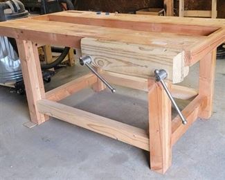 Woodworking Bench Table with Vise, Tool Tray and Bench Dogs 68.5" L x 34" W x 31.5" T