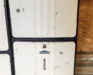 (2) Vintage Industrial Sanilok Metal Meat Locker and Drawer with Number Plates