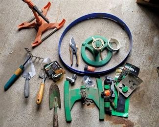 Gardening Lot - Garden Tools, Sprinklers, Hose Repair Kit, Sprinklers, Green Garden Stakes