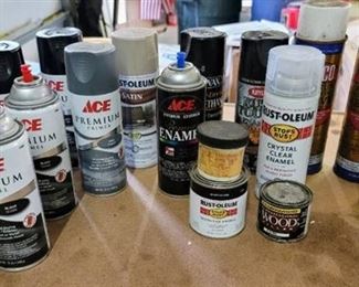 Large Lot of Spray Paint, Polyurethane, Clear Enamel, Enamel Paint + Wood Filler