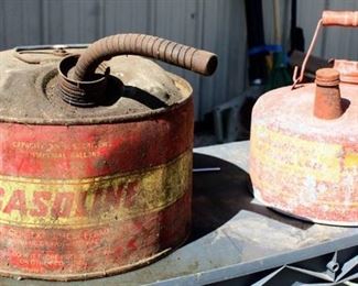 (2) Galvanized Metal Vintage Gasoline Cans