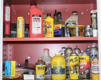 (2) Shelves of Assorted Garage/Vehicle Fluids and Accessories