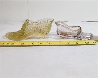 Two Cute Glass Slippers. One is Souvenir of Starkweather, North Dakota.