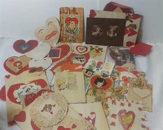 Small Lot of Vintage and Homemade Valentine's Day Cards - Homemade Heart Cut Outs, Little Angels Working, Santa Card