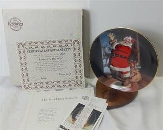 Edwin M Knowles China Company 1992 The Sundblom Santa Series "Santas On His Way" Inspried Art by Haddon Sundblom Porcelain Decorative Plate with Box and Certificate of Authenticity