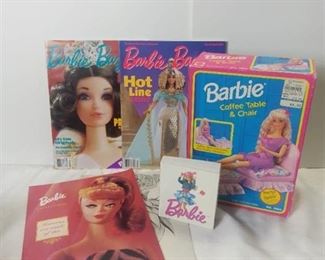 Small Lot of Mattel Barbie Items - Unopened Barbie Coffee Table & Chair, Barbie Bazaar Magazines and a Small Barbie Book