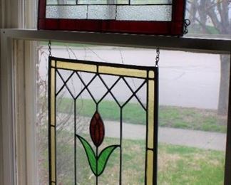 Antique leaded glass window panels