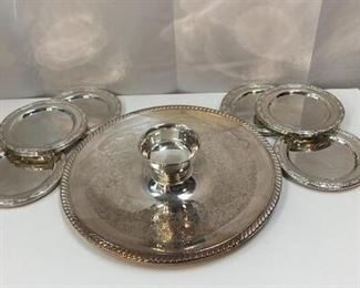 Silver Plate Chip & Dip Serving Tray and Appetizer Plates