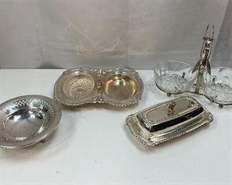 4 Piece Silver Plate Butter Jam Condiments Relish Serving Pieces