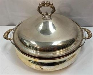 Vintage Silver Plate English Silver Lidded Casserole Dish with Pyrex Bowl