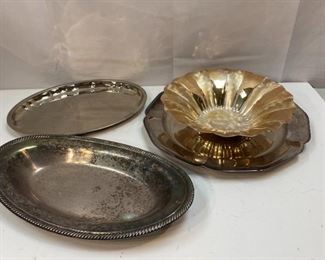 Mixed Lot of Silver Plate Serving Platters Plates