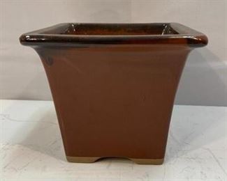 4.5" Brown Glaze Square Planter Pot