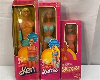 Vintage 1978 SUN LOVIN' Malibu Barbie Ken & 1975 Malibu Skipper Original Boxes