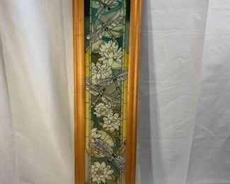 Flowers and Dragonflies Framed Stained Glass