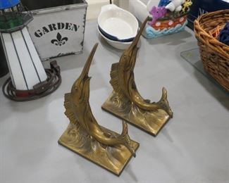 SWORD FISH BRASS BOOKENDS.