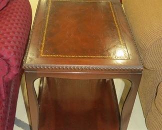 PAIR OF LEATHER INLAID TABLES.