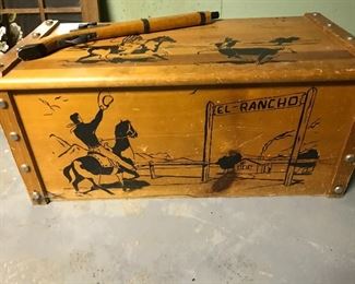 vintage toy chest an d cap gun  