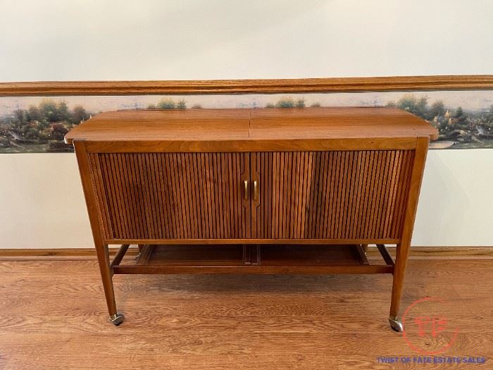 DREXEL DECLARATION by Kipp Stewart MCM Tambour Door Serving/Bar Cart