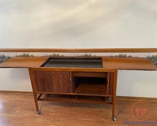 DREXEL DECLARATION by Kipp Stewart MCM Tambour Door Serving/Bar Cart