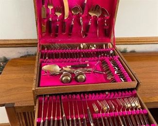 MCM Silverware Set in Large Wood Chest