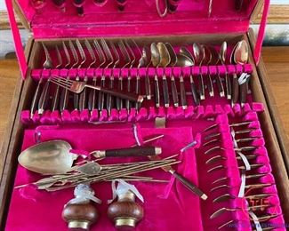 MCM Silverware Set in Large Wood Chest