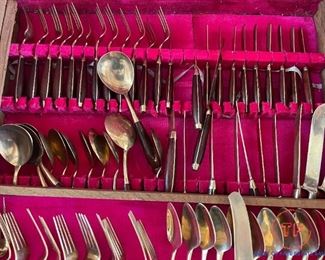 MCM Silverware Set in Large Wood Chest