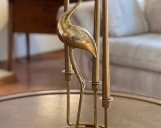 MCM Brass Crane and Candle Center Piece