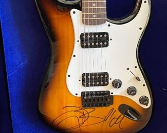 JIMMY BUFFETT Autographed Squier by Fender Bullet Strat - In Black Gloss Display Shadow Box