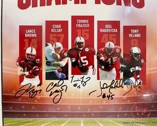 Nebraska Huskers 94/95 Player Signed Framed Poster - LANCE BROWN, CHAD KELSAY, TOMMIE FRAZIER, JOEL MAKOVICKA, And TONY VELAND
