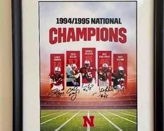Nebraska Huskers 94/95 Player Signed Framed Poster - LANCE BROWN, CHAD KELSAY, TOMMIE FRAZIER, JOEL MAKOVICKA, And TONY VELAND