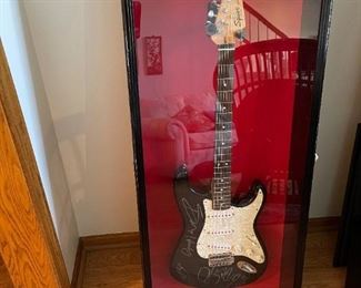 EAGLES Autographed Squier by Fender Strat - DON HENLEY, GLEN FREY, JOE WALSH, And TIMOTHY B SCHMIT - In Black Gloss Shadow Display Box