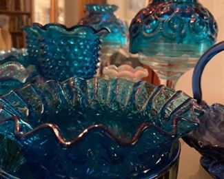 huge collection of blue glassware vintage/depression 