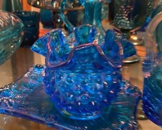 Vintage retro blue glassware 