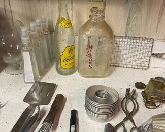 VIntage bottles, Vernors, Wilson Dairy, and vintage kitchen tools 