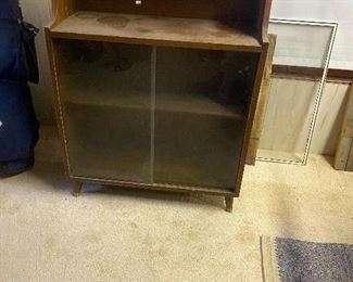 Mid Century Modern Retro SOlid wood bookcase with sliding glass doors 