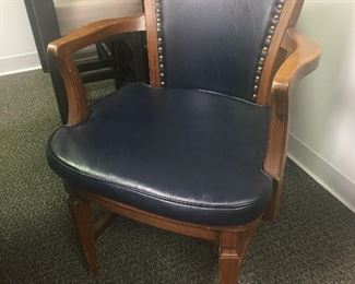 SET OF 8 WOOD & LEATHER ARM  CHAIRS (GREGORY MEYER THOM)
WALNUT TRESTLE BASE CONFERENCE OR DINING TABLE 