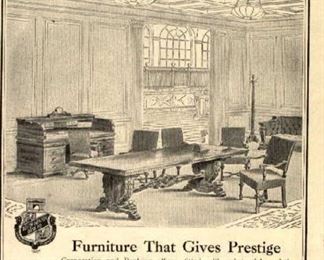 SET OF 8 WOOD & LEATHER ARM  CHAIRS STAMPED DOTEN  DUNTON DESK CO. AND SOLD AT (GREGORY MEYER THOM) IN DETROIT