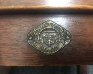 SET OF 8 WOOD & LEATHER ARM  CHAIRS STAMPED DOTEN  DUNTON DESK CO. AND SOLD AT (GREGORY MEYER THOM) IN DETROIT