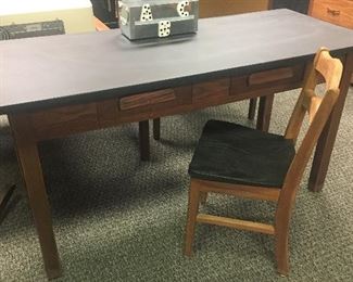 VINTAGE OAK SCHOOL TABLE AND CHAIR